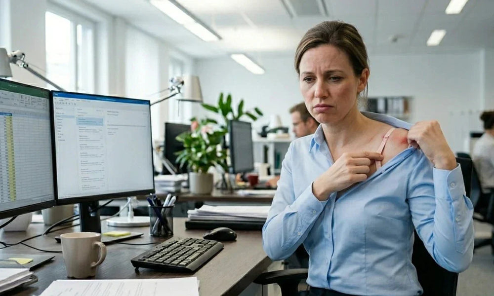 Woman wearing uncomfortable bra