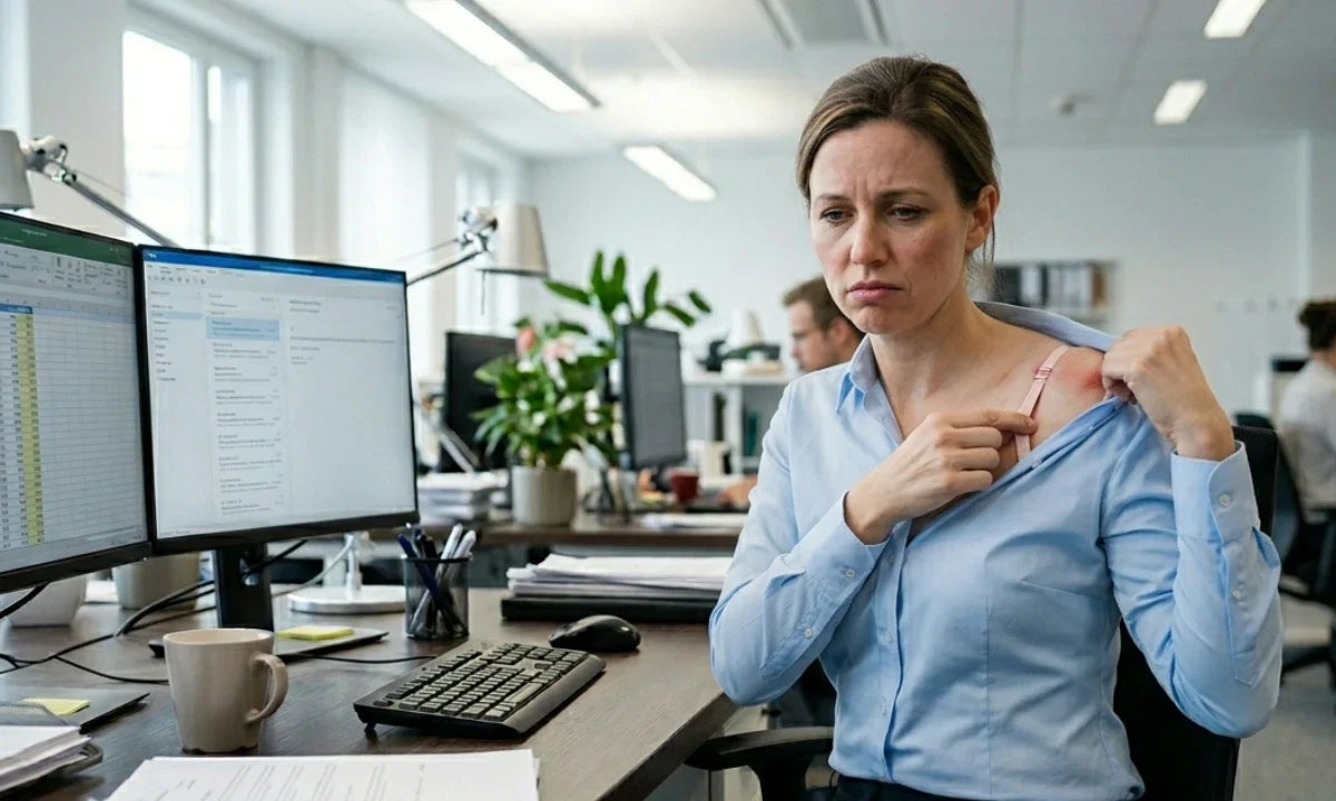Woman wearing uncomfortable bra