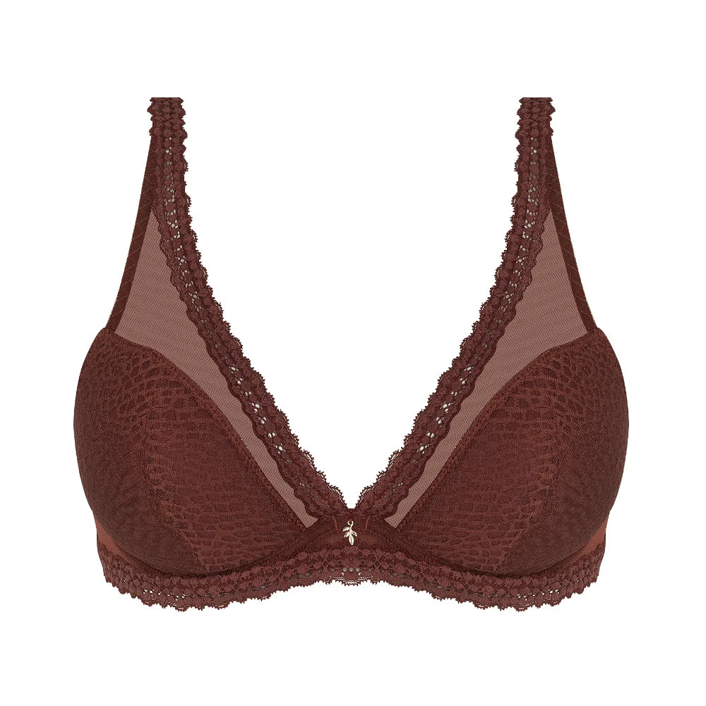 Antigel Exquise En Dentelle Brown Plunge Bra