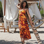 Antigel Swimwear La Melanesia Jaune Banana Plunging Back Maxi Dress