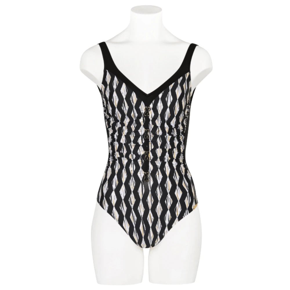 Charmline Gilded Graphic Ruched Swimsuit Front