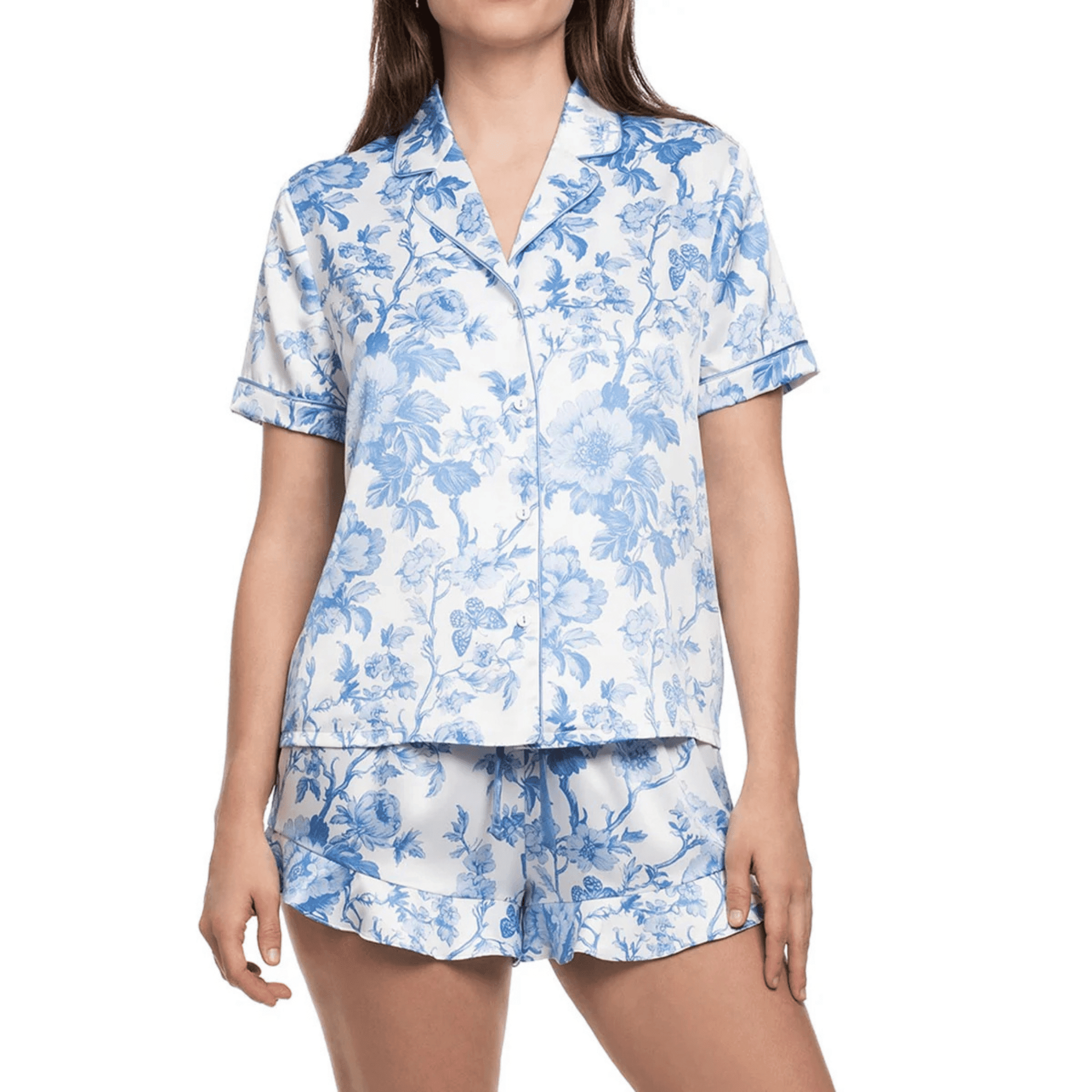 In Bloom Molleigh Satin Blue Pyjama Short Set Front