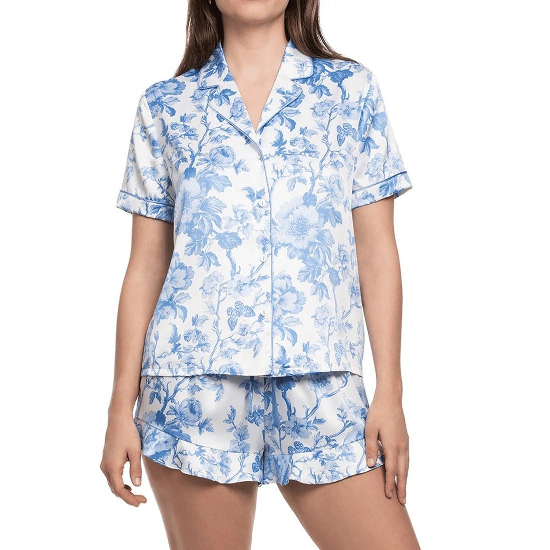 In Bloom Molleigh Satin Blue Pyjama Short Set Front