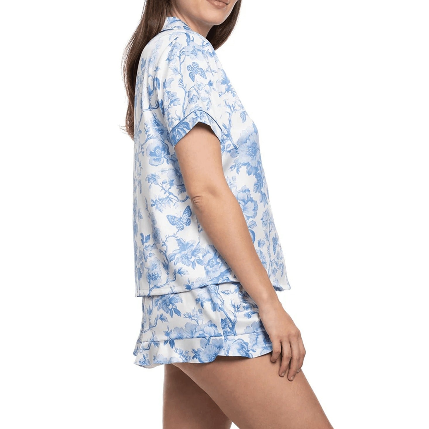 In Bloom Molleigh Satin Blue Pyjama Short Set Side