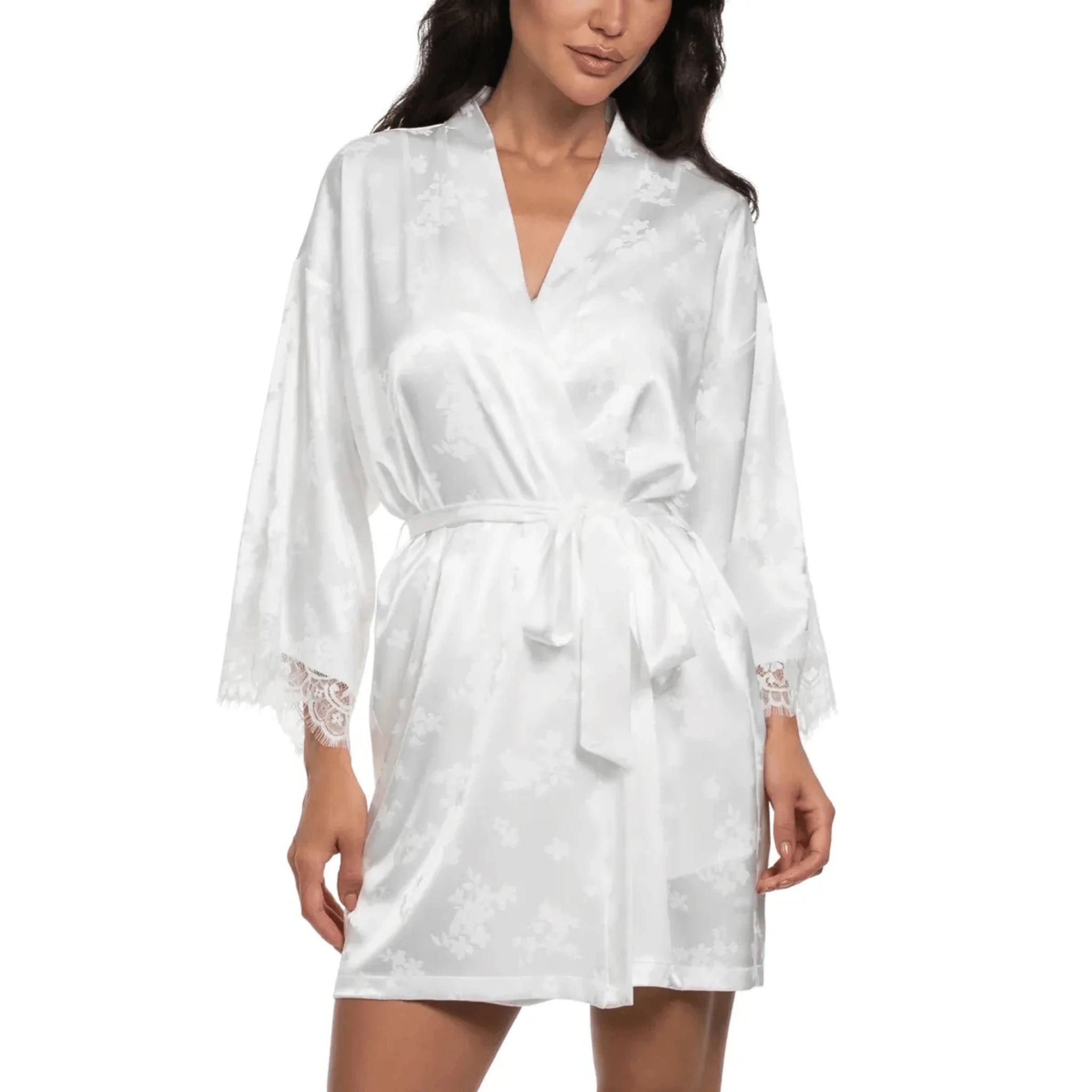 In Bloom Shane Satin Ivory Dressing Gown Front