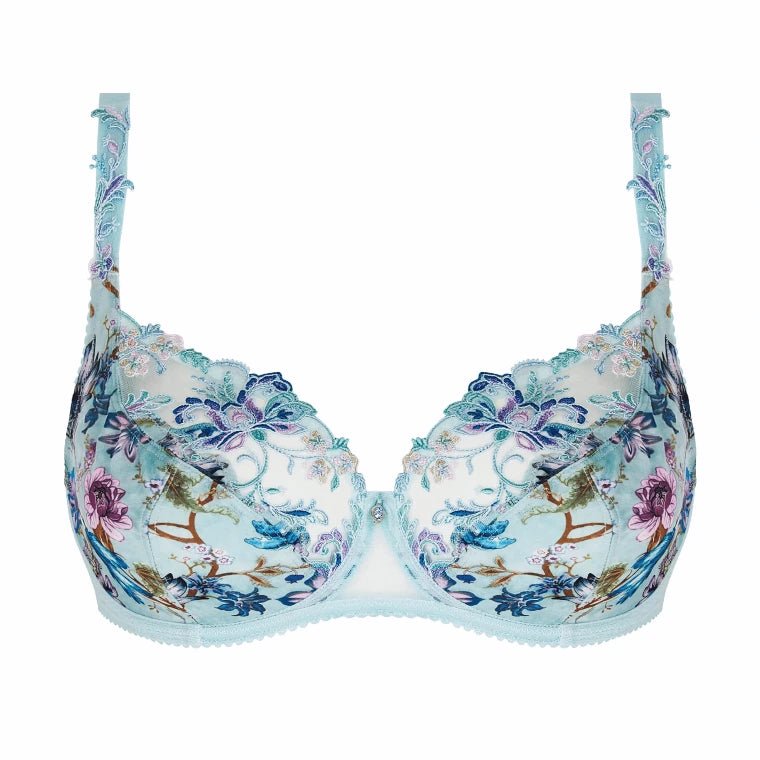 Floral-patterned bra on a white background