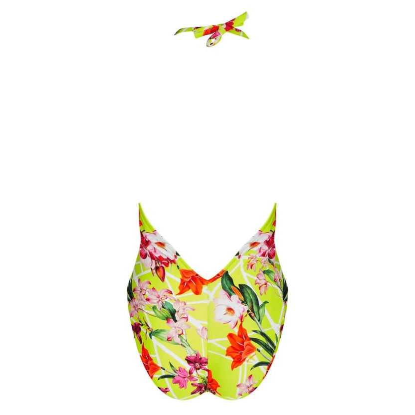 Lise Charmel Swim Fleurs Splendeur Lime Halterneck Swimsuit Back