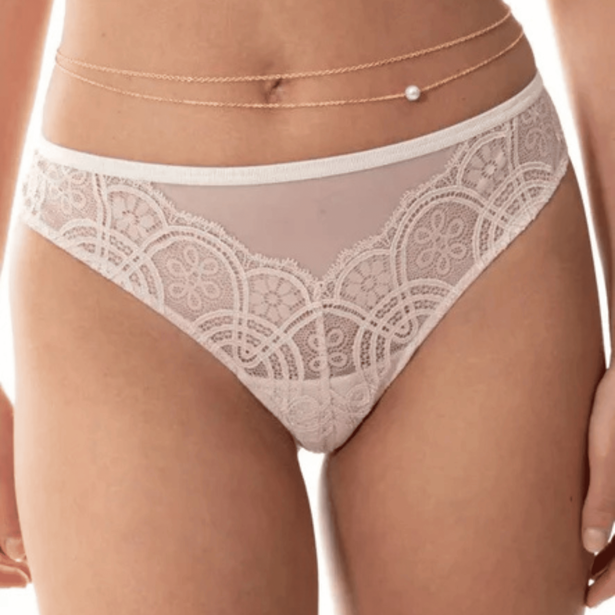 Mey Stunning Beige Lace Thong Front
