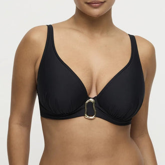 PrimaDonna Swim Uvita Black Plunge Bikini Top Front